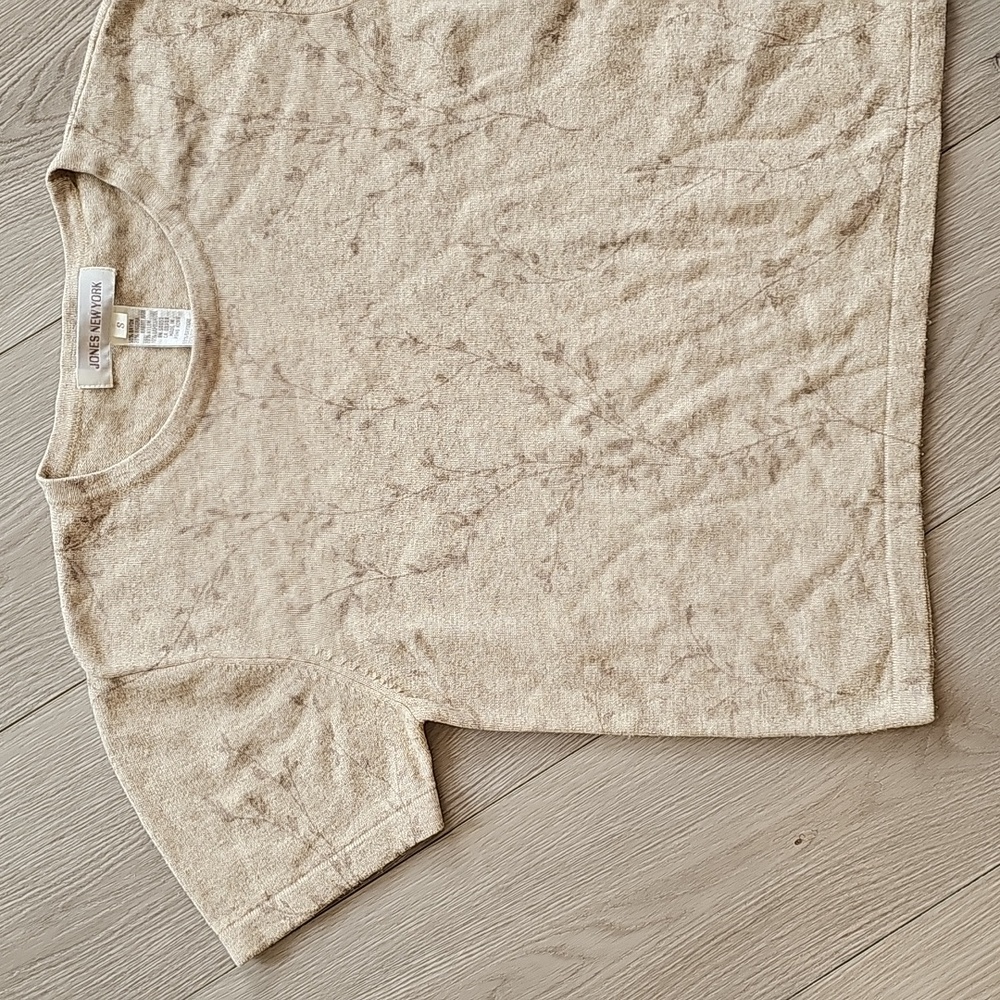 Jones NY Angora & Lambswool Scandi Girl Botanical Print Short Sleeve Shirt, Sm - Picture 3 of 12